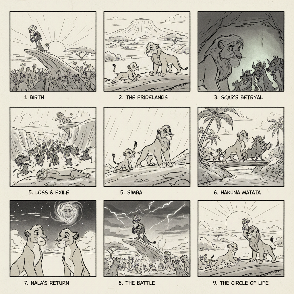 Storyboard example: The Lion King